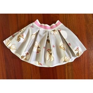 Monnalisa Skirt Deer Floral Neoprene 18M Gray Pink Pleated Italy Bambi